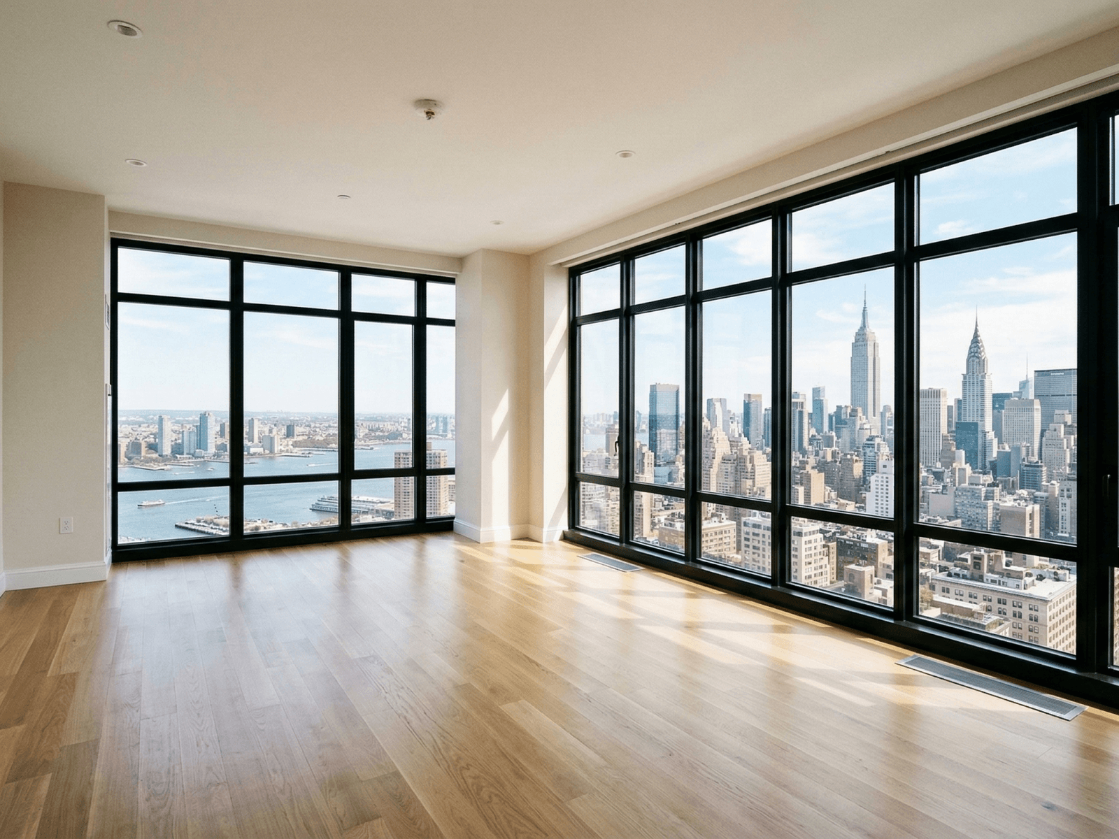 Empty apartment with NYC skyline